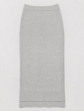 VICTORIA BECKHAM | Gray Wool Knit Midi Skirt Layered Hem Minimalist S